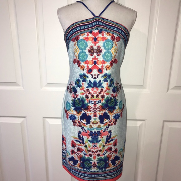 Bisou Bisou Dresses & Skirts - NWOT BISOU BISOU Chic Blue/Coral Halter Dress 8